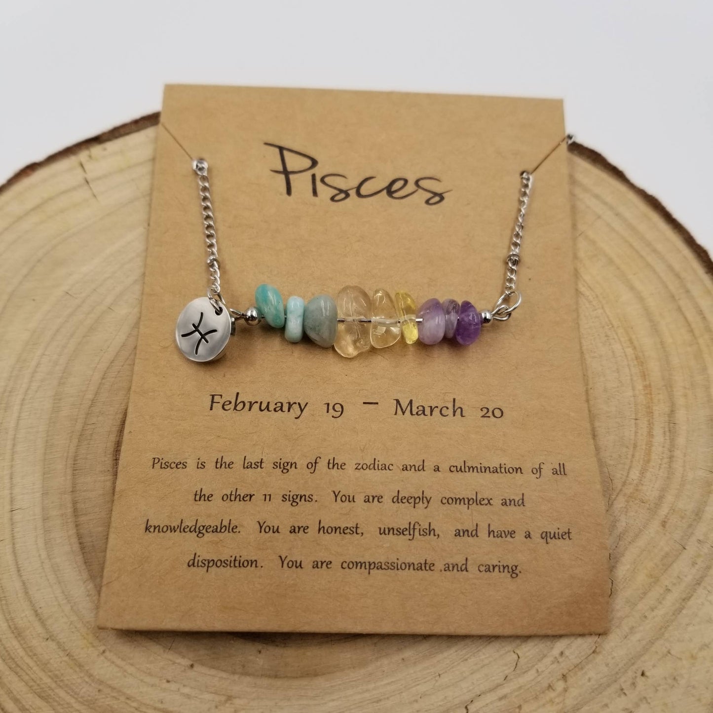 Zodiac Natural Stone Handwoven Constellation Necklace with Card