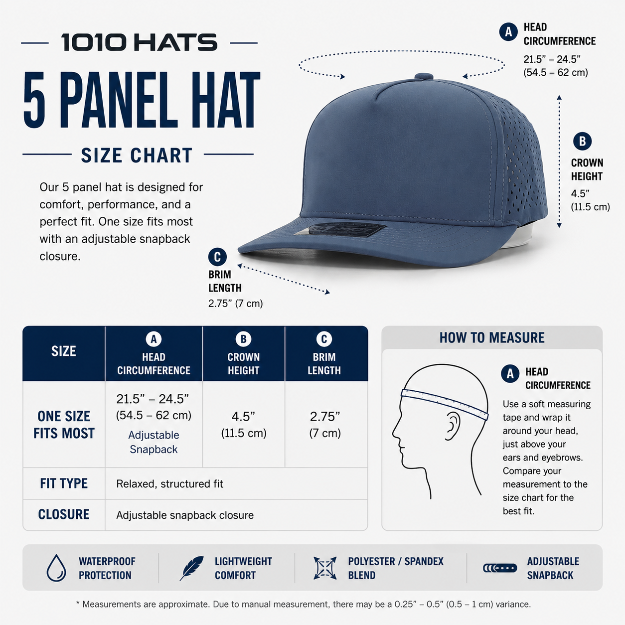 1010 Hats Performance 5-Panel Snapback Hat | Lightweight & Waterproof Collection