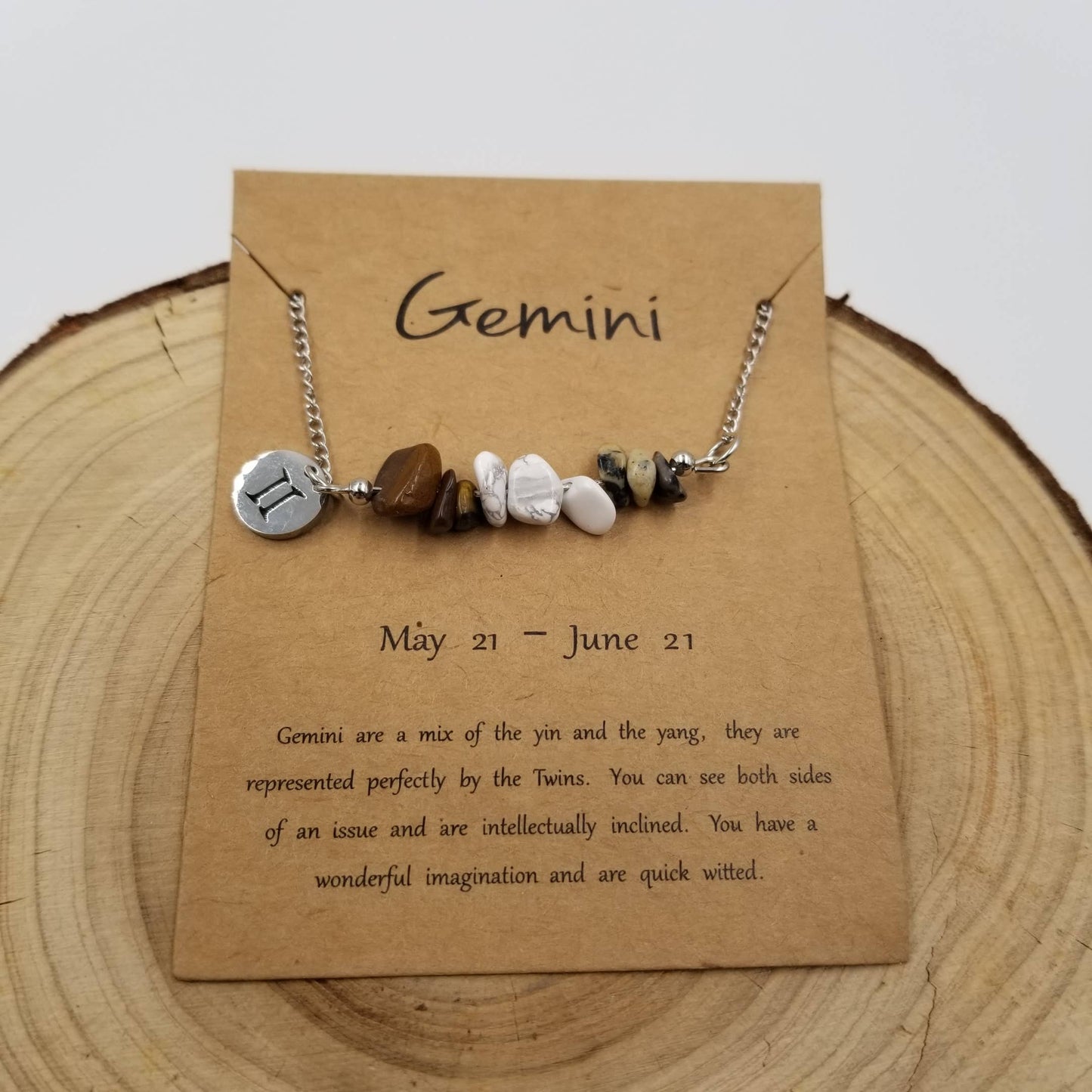 Zodiac Natural Stone Handwoven Constellation Necklace with Card