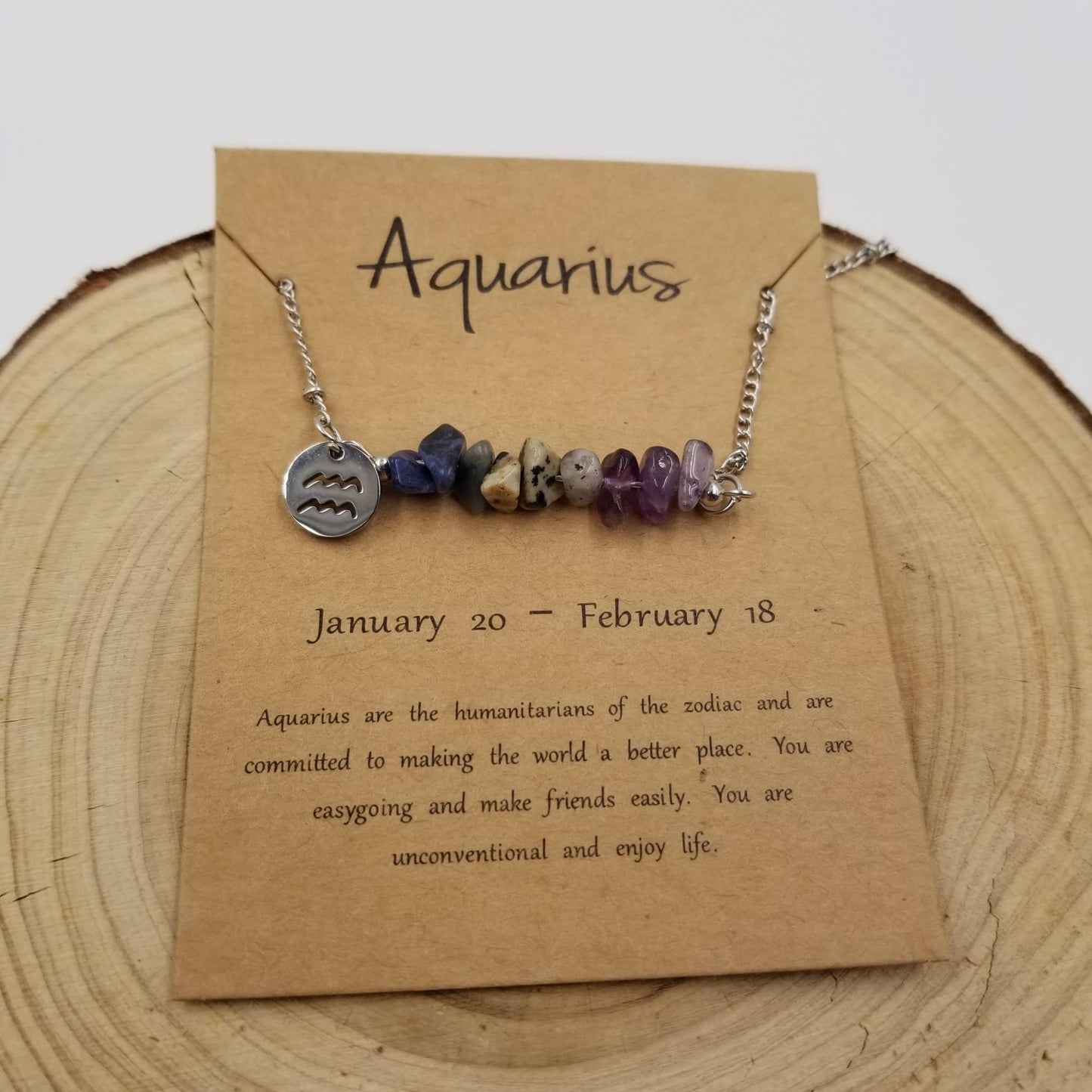 Zodiac Natural Stone Handwoven Constellation Necklace with Card