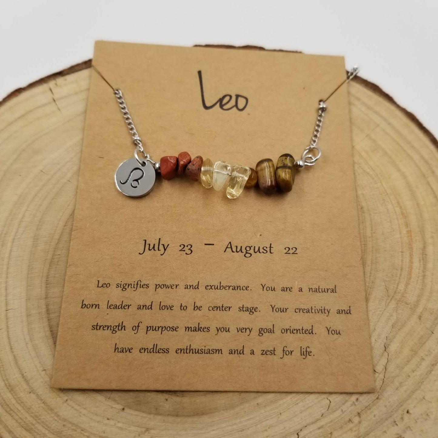 Zodiac Natural Stone Handwoven Constellation Necklace with Card