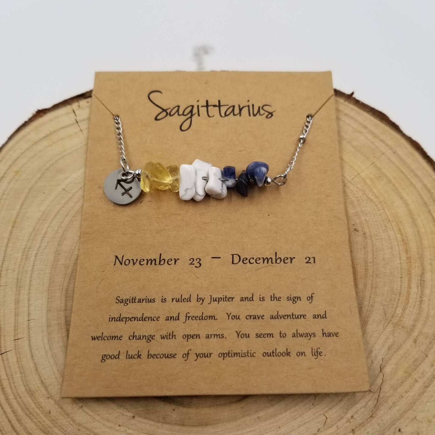 Zodiac Natural Stone Handwoven Constellation Necklace with Card