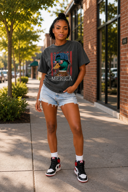 Comfort Colors® “Merica Duck” Patriotic Graphic Tee | Retro America Duck Shirt | Fourth of July Shirt | Cute USA Summer Tee