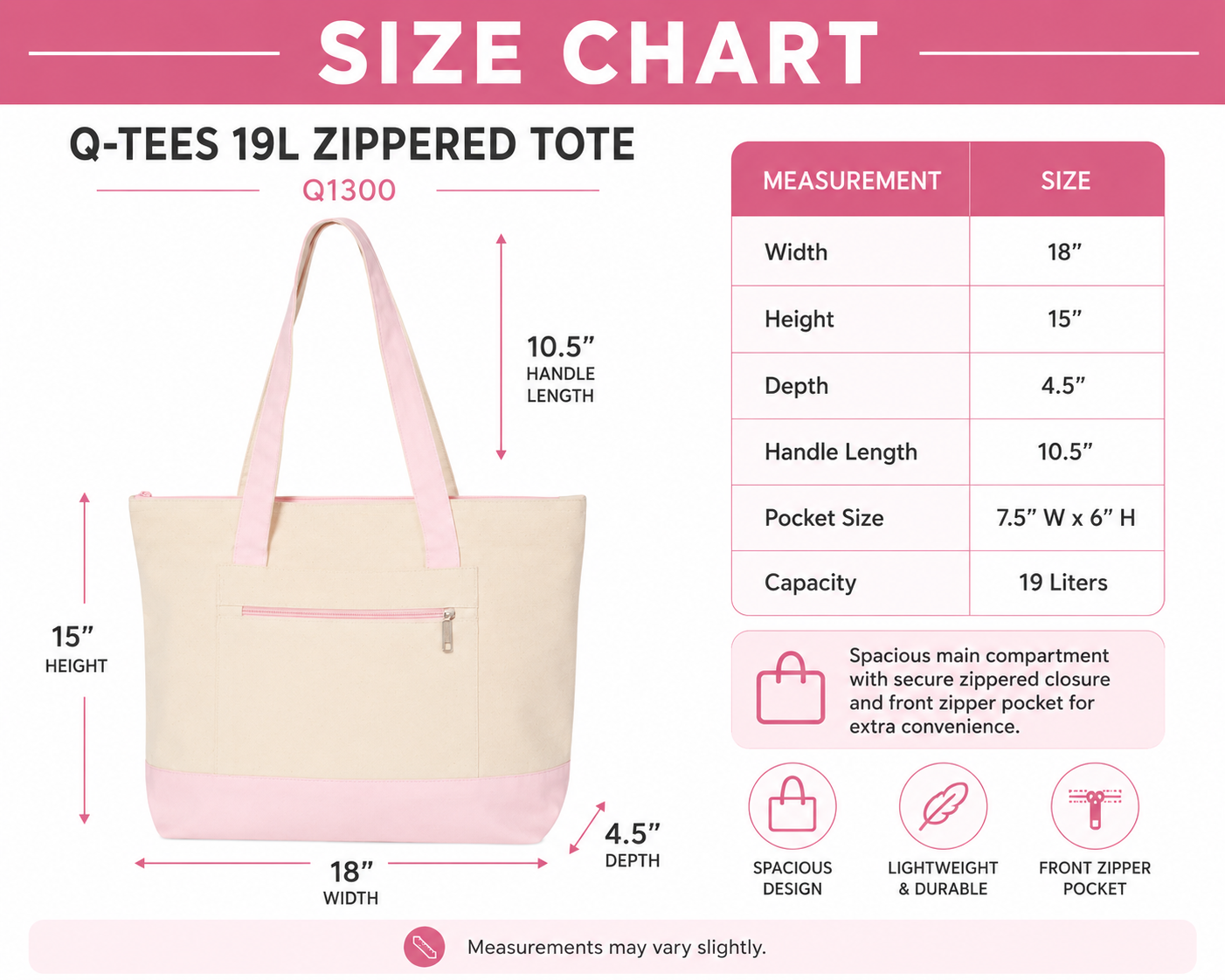 Luxury Everyday 19L Zippered Tote Bag