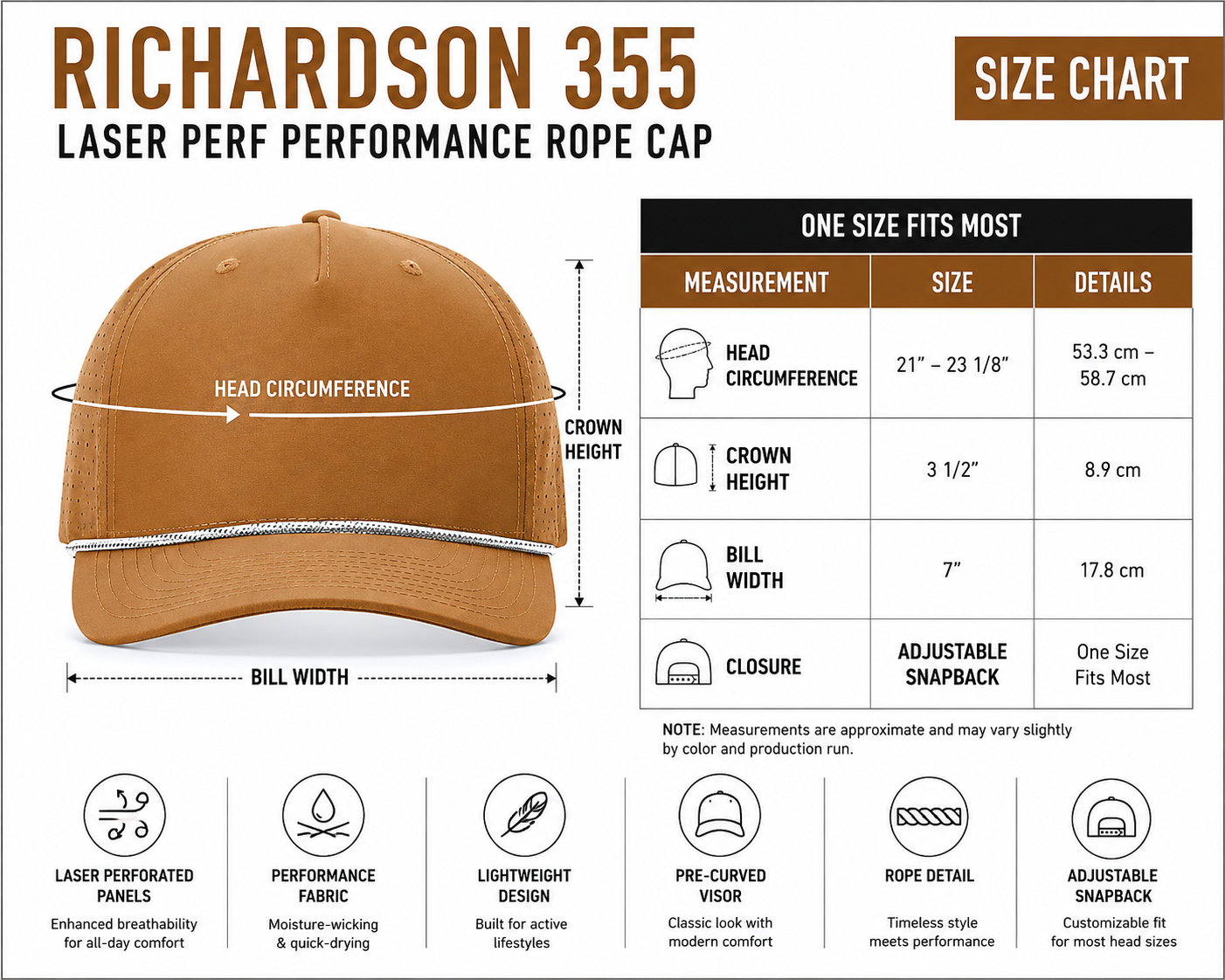 Richardson 355 Laser Perf Performance Rope Cap – Breathable Athletic Snapback Hat | Premium Performance Headwear