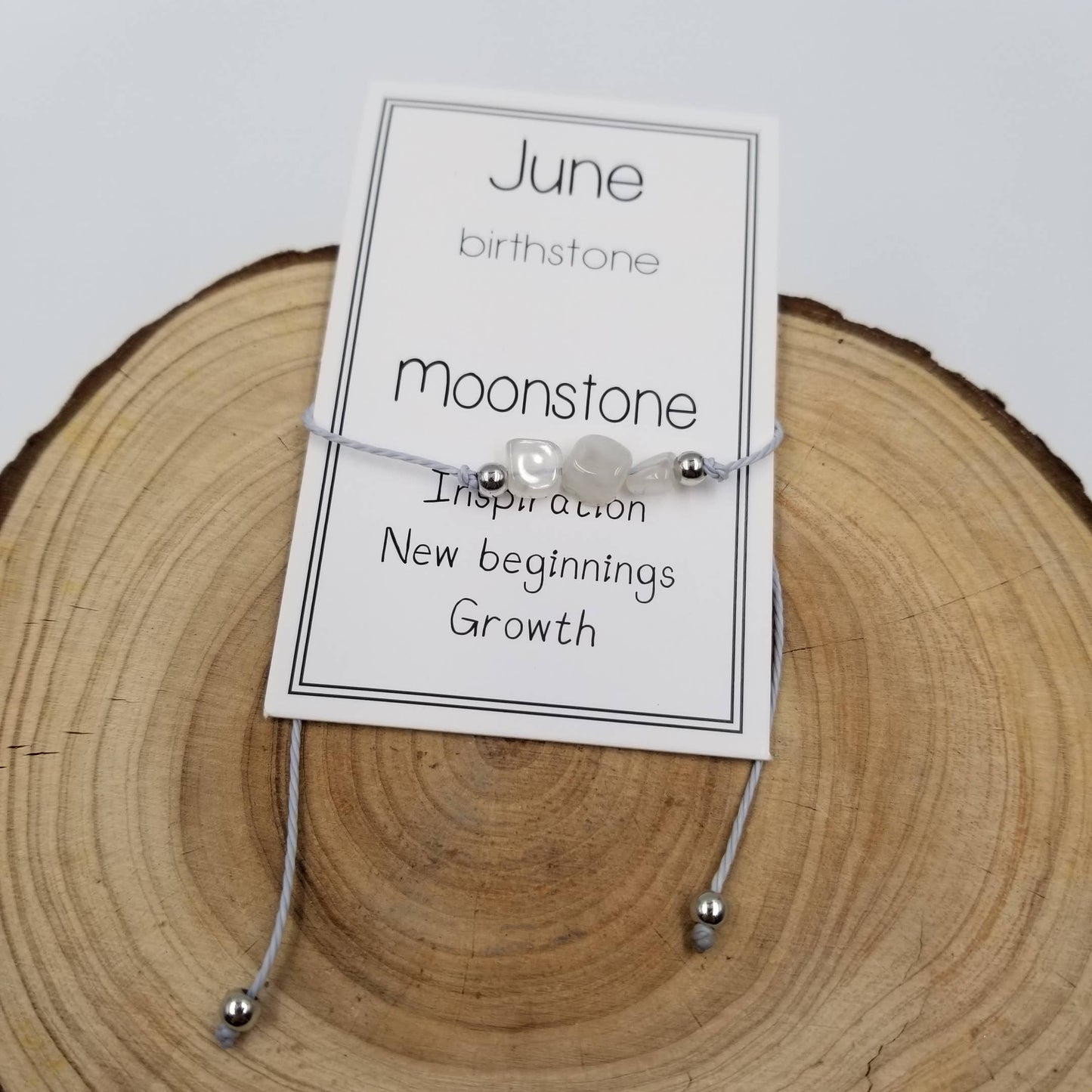 Handmade Natural Births Stone Bracelet with Card