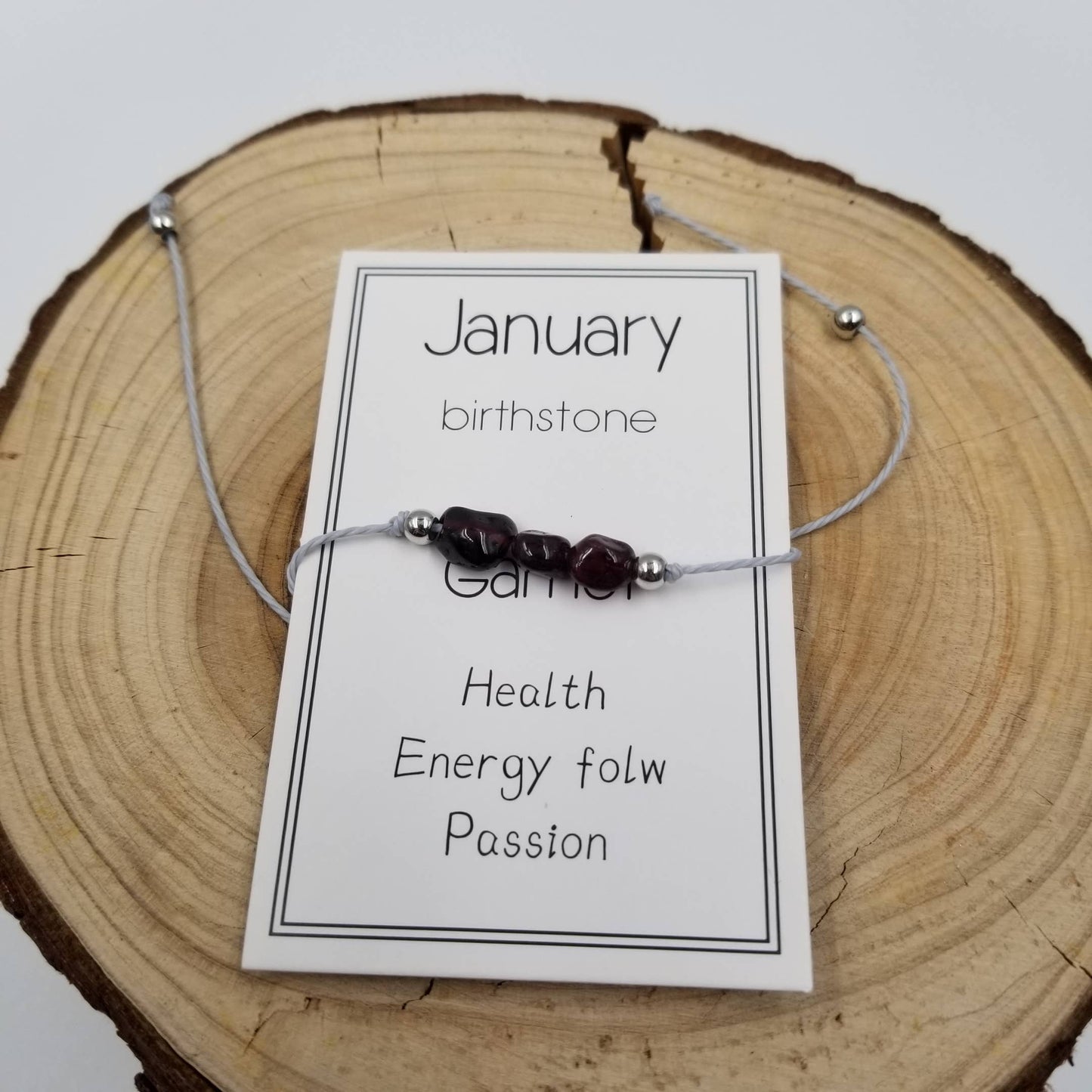 Handmade Natural Births Stone Bracelet with Card