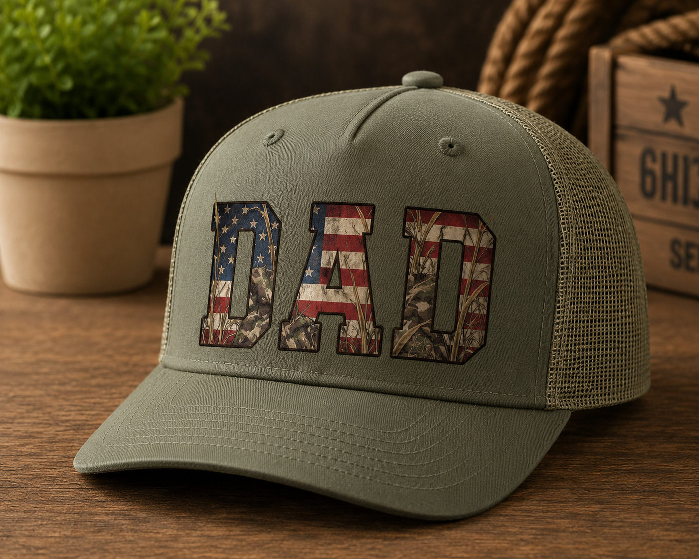 DAD Patriotic Camo Trucker Hat | Richardson Style Snapback | Father’s Day Hat for Dad
