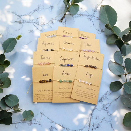 Zodiac Natural Stone Handwoven Constellation Bracelet with Card